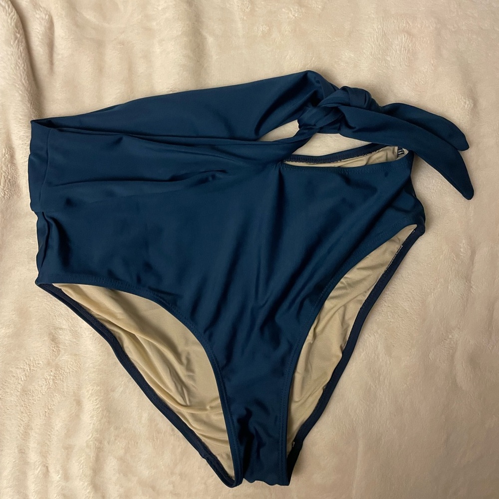 High-Waist One-Piece Swimsuit with Side Knot in Teal Blue